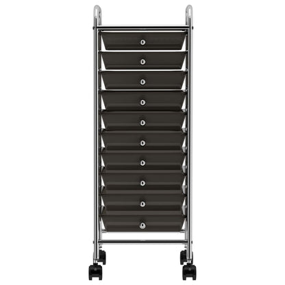 Carrello Portaoggetti Mobile con 10 Cassetti Nero in Plastica