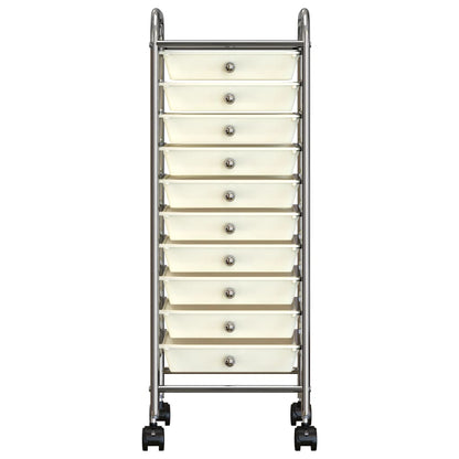Carrello Portaoggetti Mobile con 10 Cassetti Bianco in Plastica