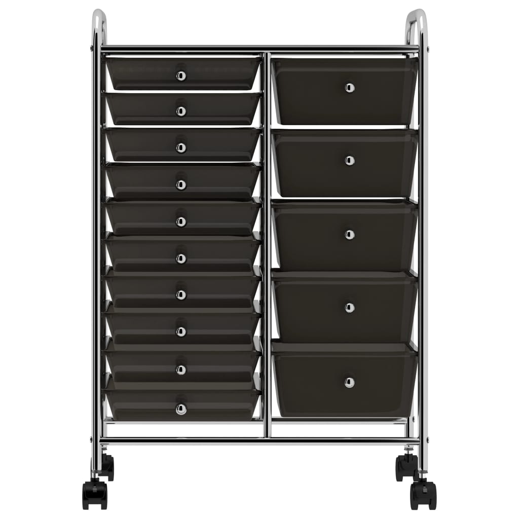 Carrello Portaoggetti XXL con 15 Cassetti Nero in Plastica