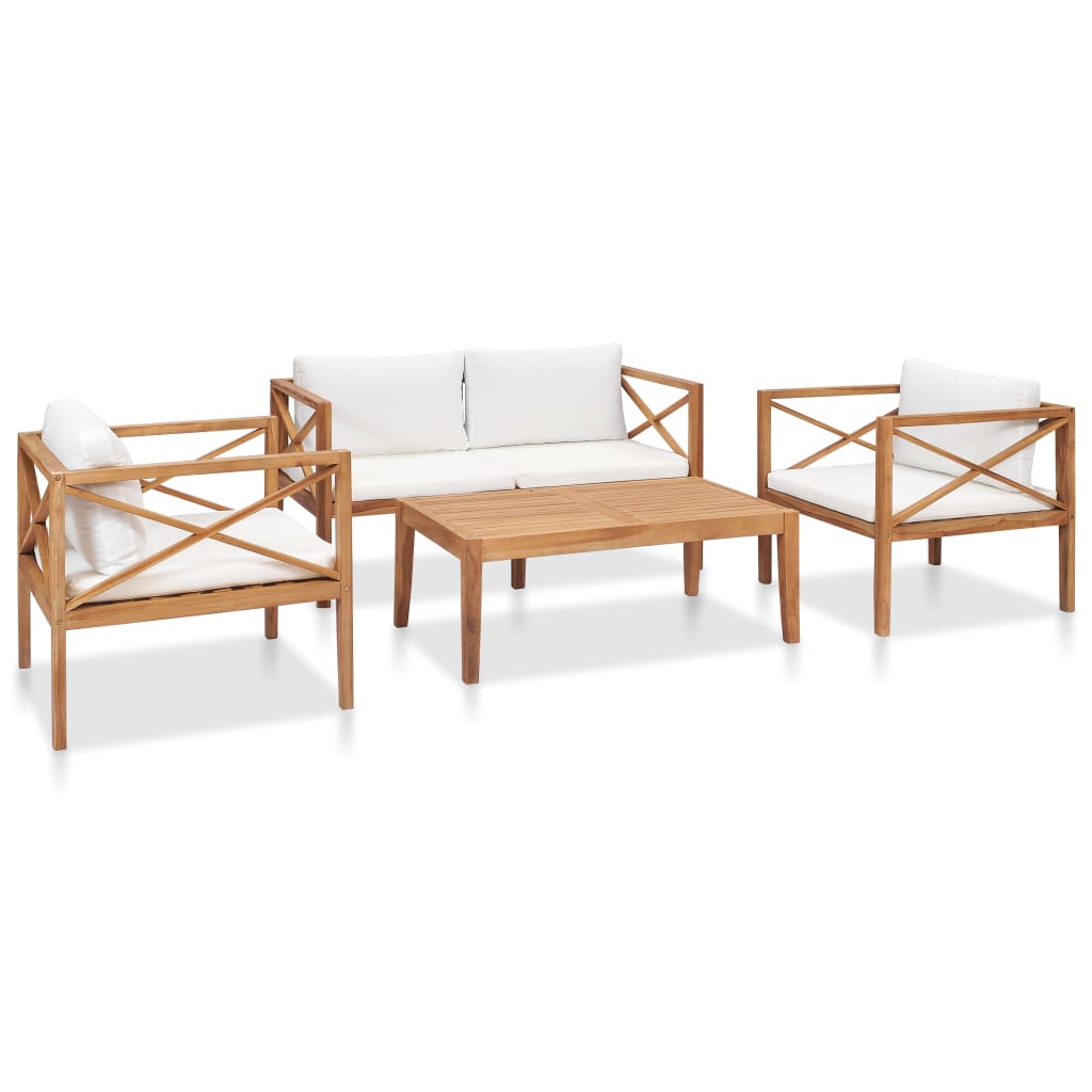 Set Divani da Giardino 4 pz con Cuscini Legno Massello di Teak