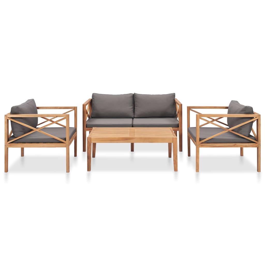 Set Divani da Giardino 4 pz con Cuscini Legno Massello di Teak