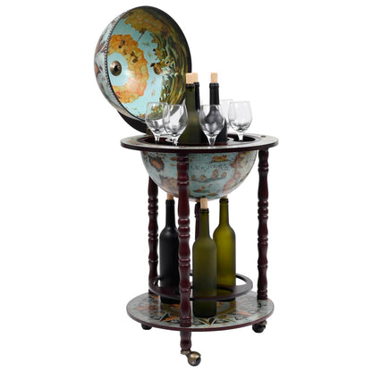 Minibar a Forma di Globo con Supporto in Legno di Eucalipto Blu
