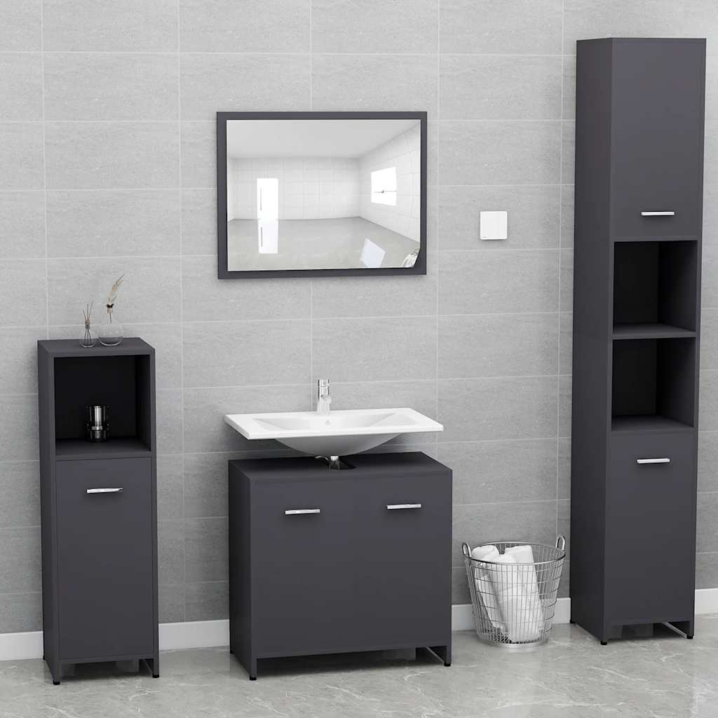Set di Mobili da Bagno Grigio in Legno Multistrato