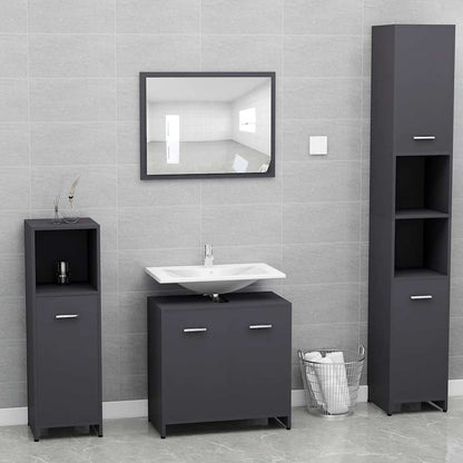Set di Mobili da Bagno Grigio in Legno Multistrato