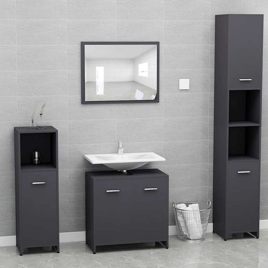 Set di Mobili da Bagno Grigio in Legno Multistrato