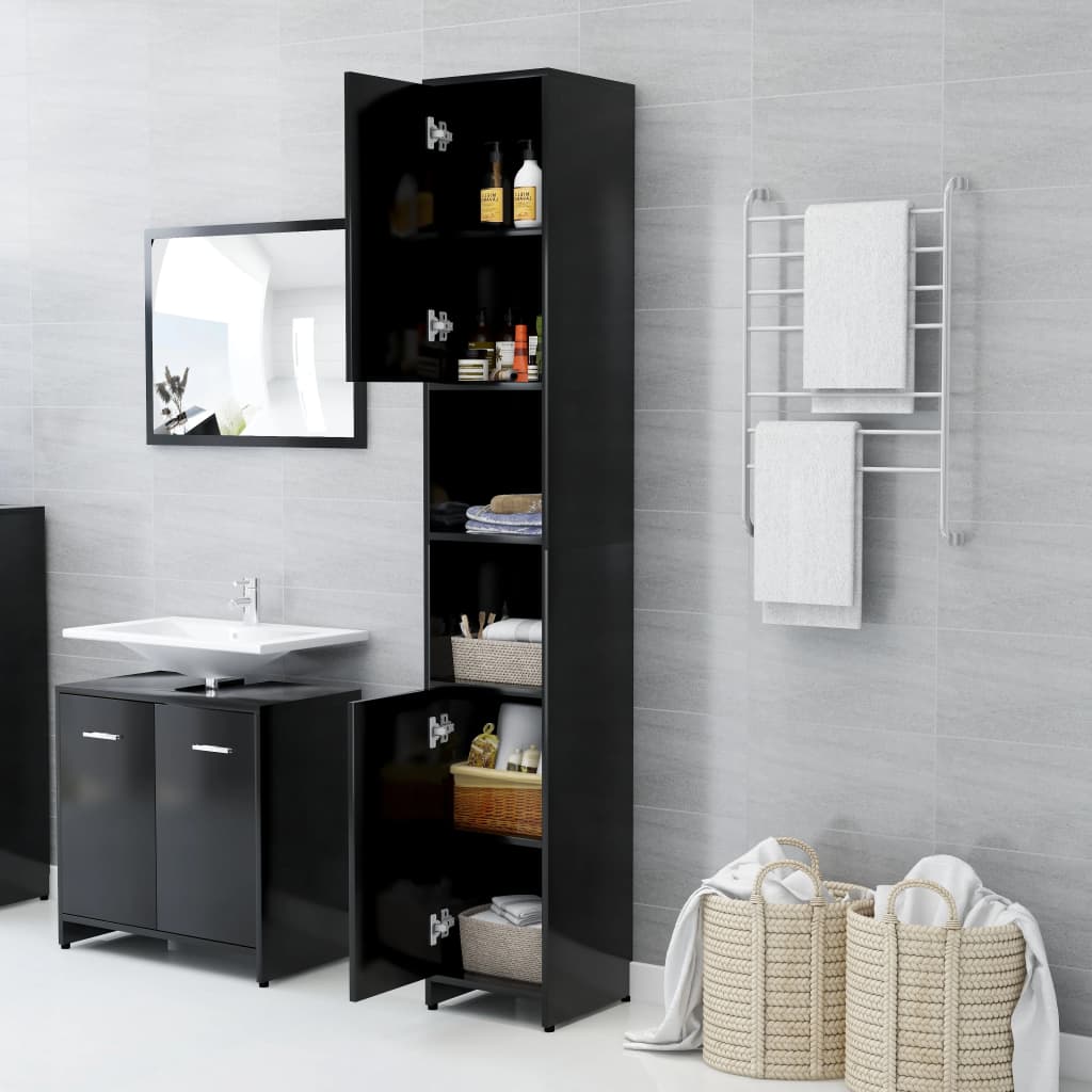 Mobile da Bagno Nero 30x30x183,5 cm in Legno tecnico