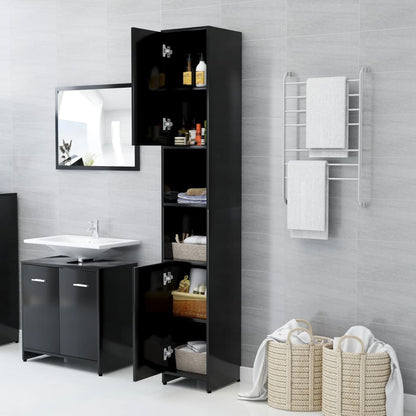 Mobile da Bagno Nero 30x30x183,5 cm in Legno tecnico