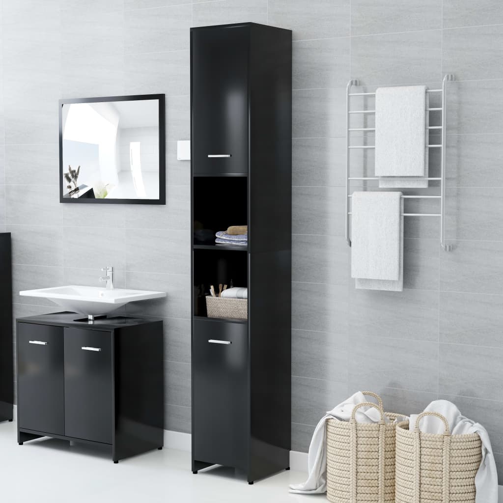 Mobile da Bagno Nero 30x30x183,5 cm in Legno tecnico