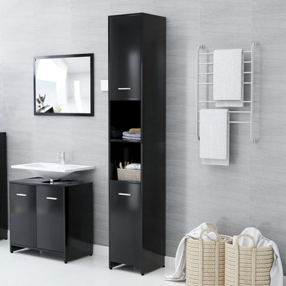 Mobile da Bagno Nero 30x30x183,5 cm in Legno tecnico