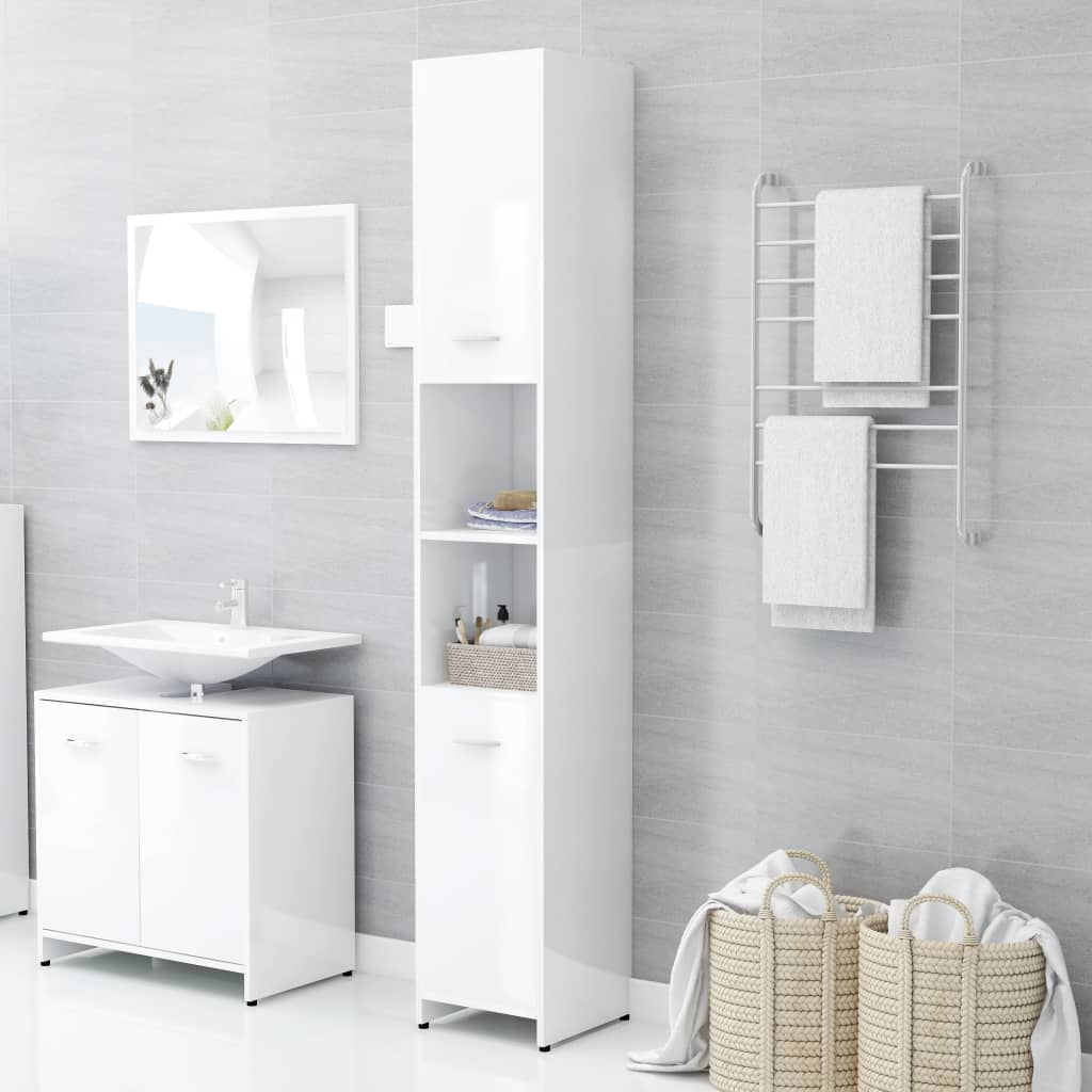 Mobile da Bagno Bianco Lucido 30x30x183,5 cm Legno tecnico
