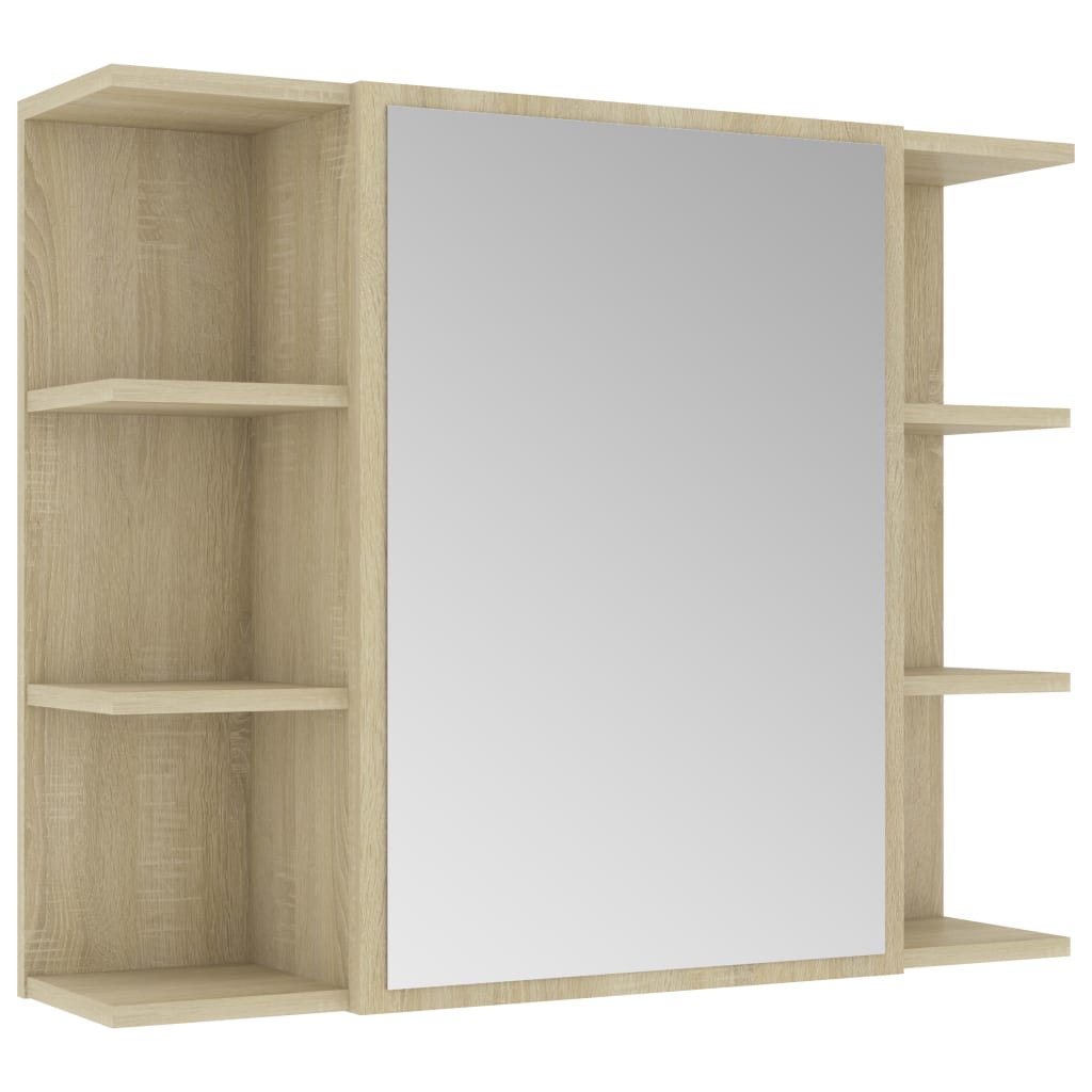 Mobile Bagno con Specchio Rovere Sonoma 80x20,5x64 Multistrato