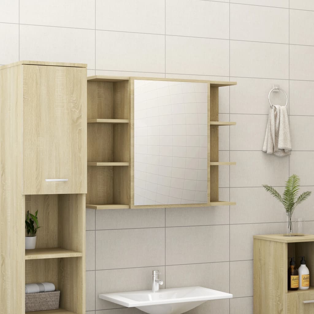 Mobile Bagno con Specchio Rovere Sonoma 80x20,5x64 Multistrato
