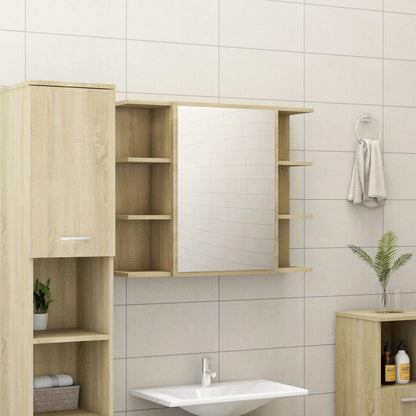 Mobile Bagno con Specchio Rovere Sonoma 80x20,5x64 Multistrato