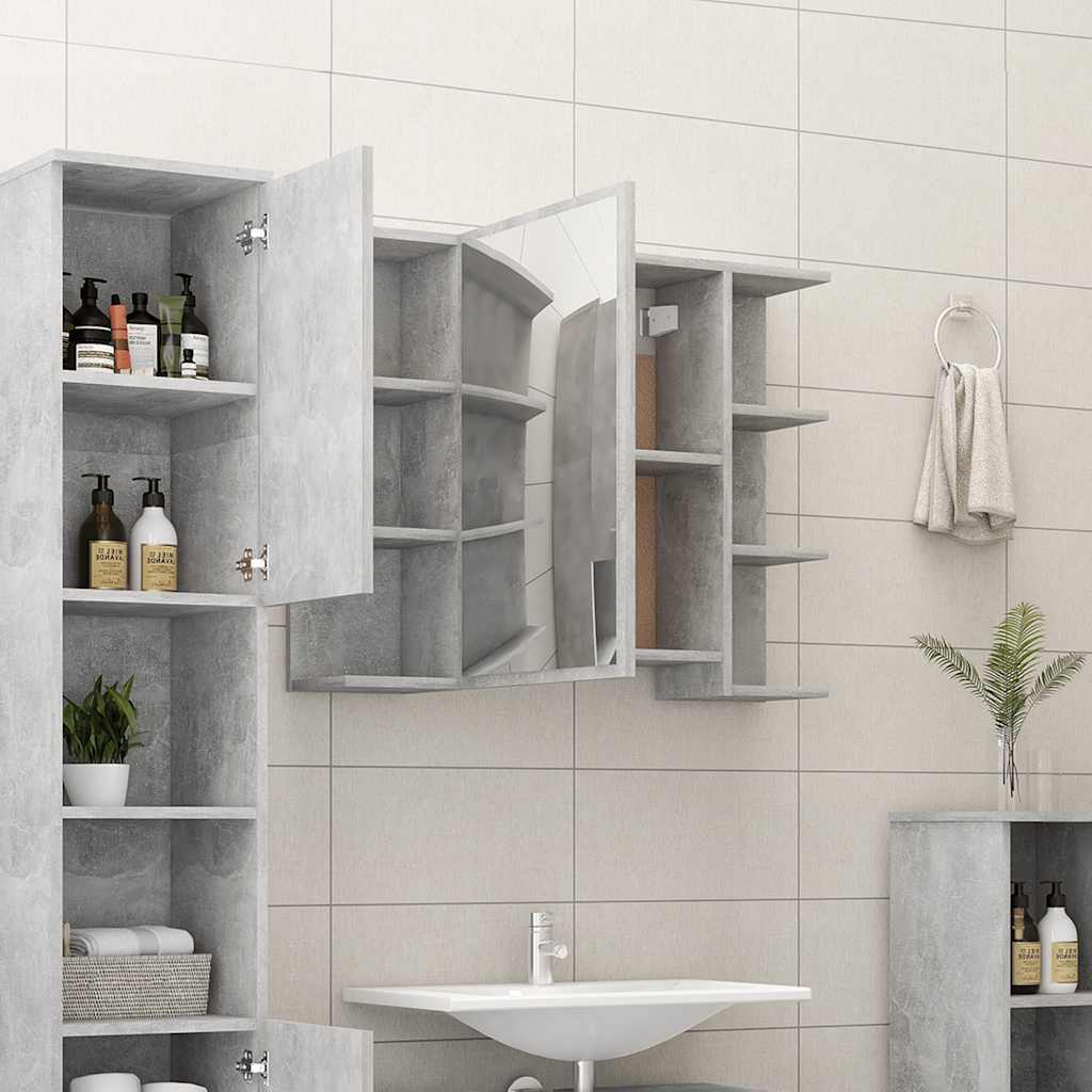 Mobile Bagno con Specchio Grigio Cemento 80x20,5x64 Multistrato