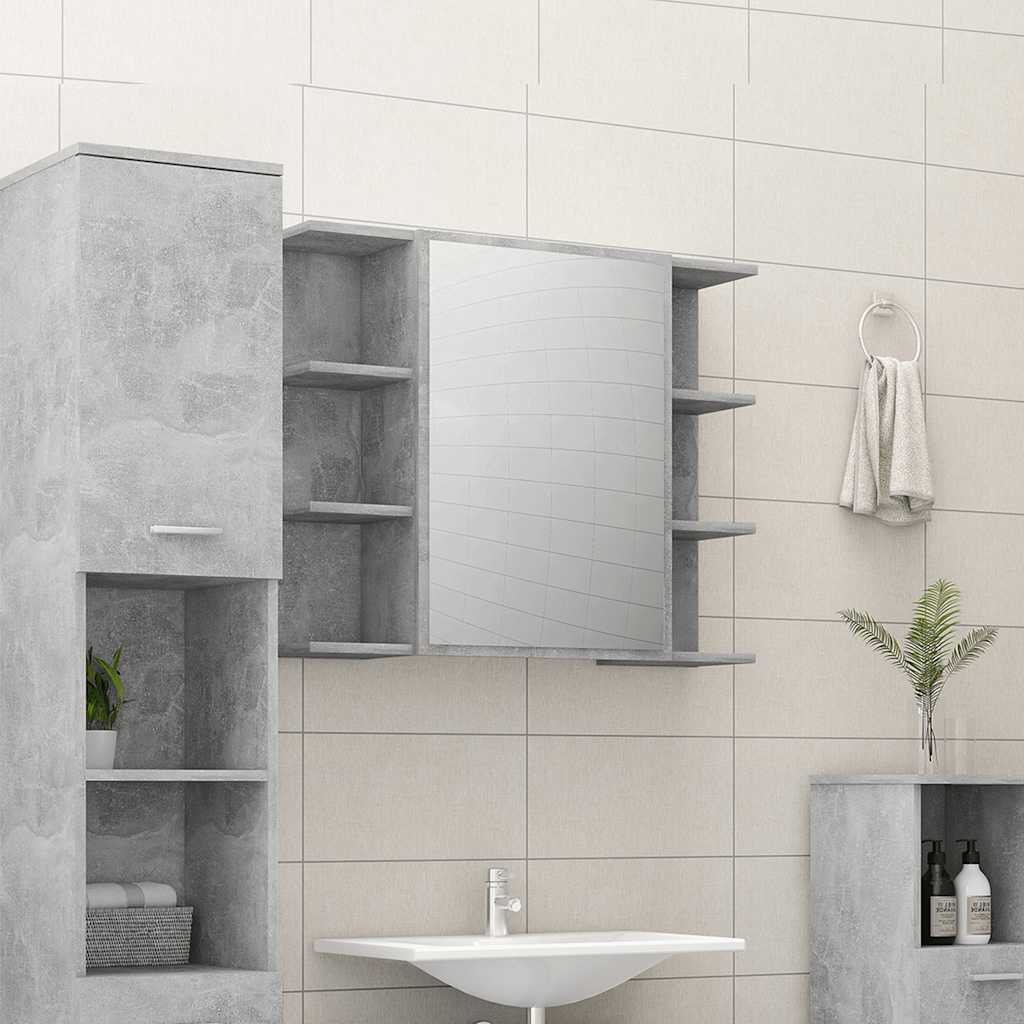 Mobile Bagno con Specchio Grigio Cemento 80x20,5x64 Multistrato
