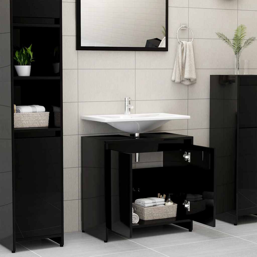 Mobile da Bagno Nero Lucido 60x33x61 cm in Legno Multistrato