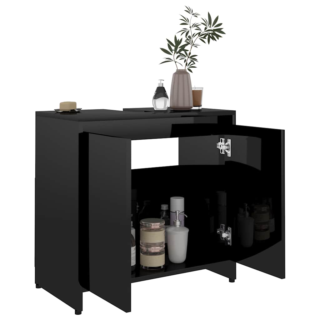 Mobile da Bagno Nero Lucido 60x33x61 cm in Legno Multistrato