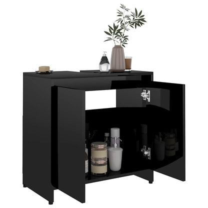 Mobile da Bagno Nero Lucido 60x33x61 cm in Legno Multistrato