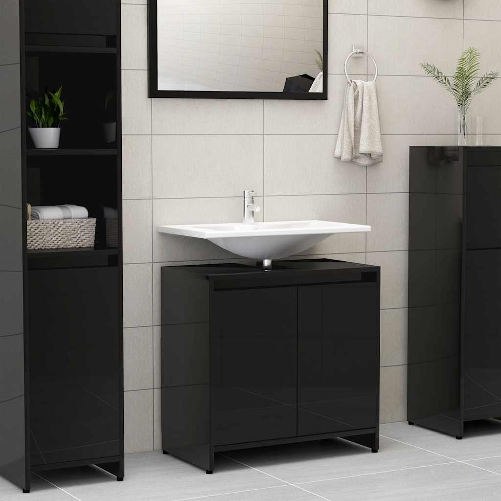 Mobile da Bagno Nero Lucido 60x33x61 cm in Legno Multistrato