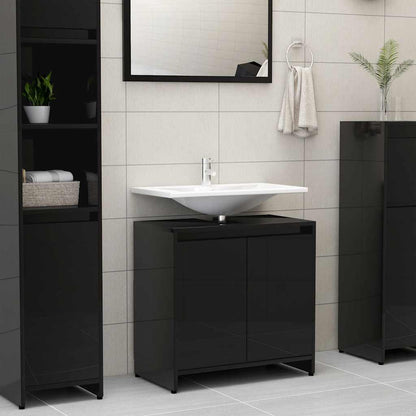 Mobile da Bagno Nero Lucido 60x33x61 cm in Legno Multistrato