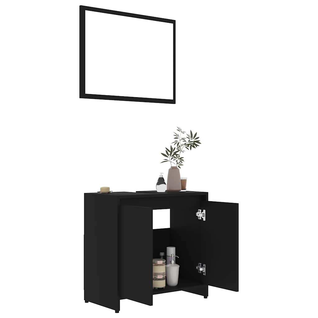 Set Mobili da Bagno Nero in Legno Multistrato