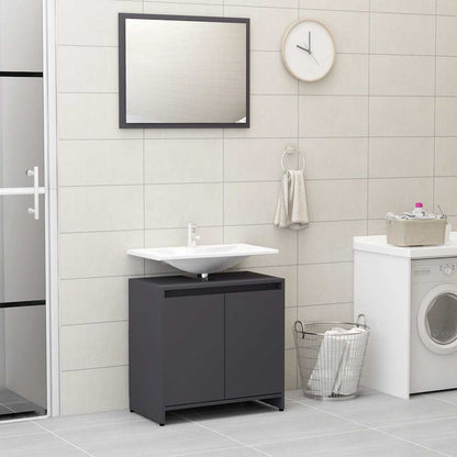 Set di Mobili da Bagno Grigio in Legno Multistrato