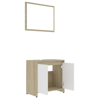 Set Mobili da Bagno Bianco e Rovere Sonoma in Legno Multistrato