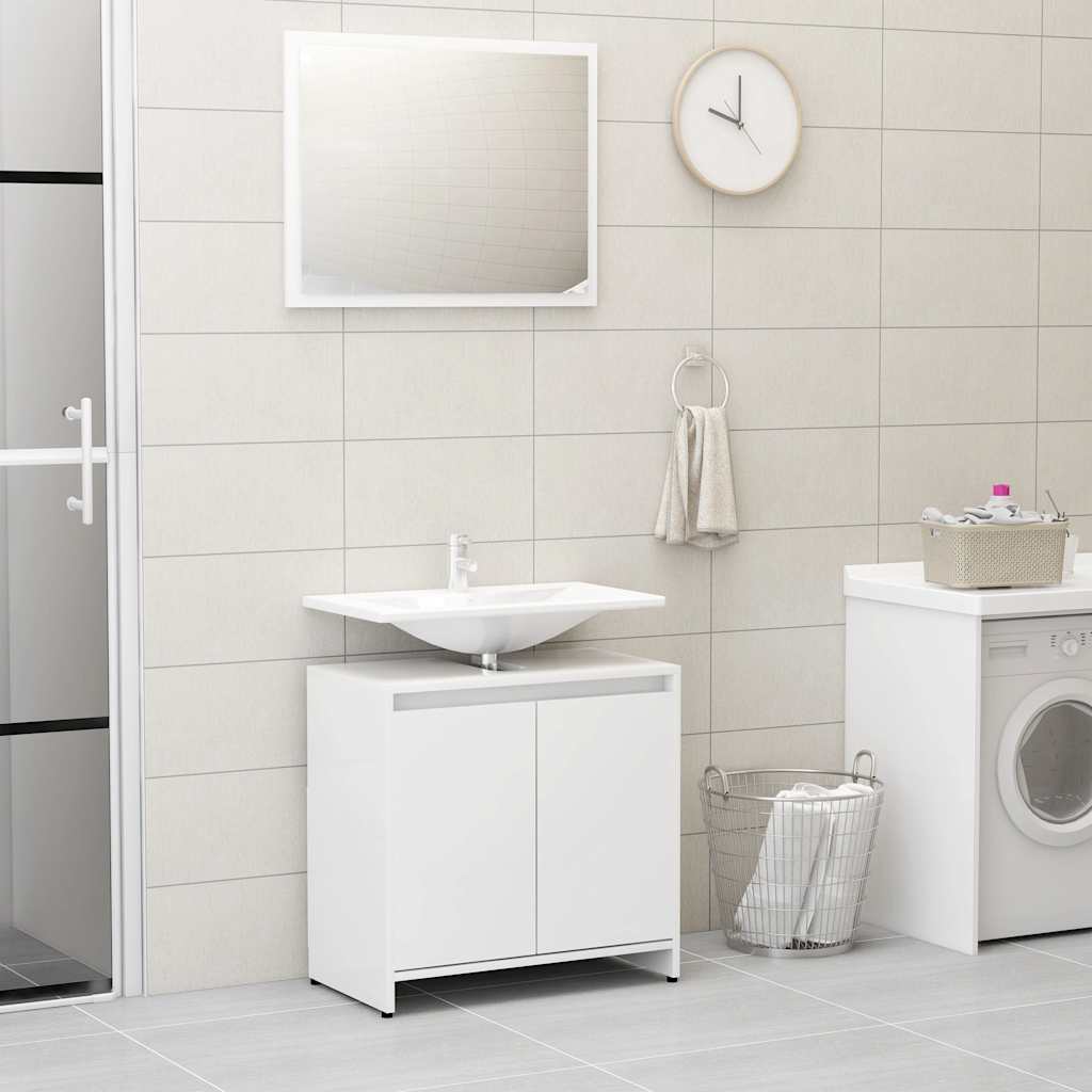 Set Mobili da Bagno Bianco Lucido in Legno Multistrato