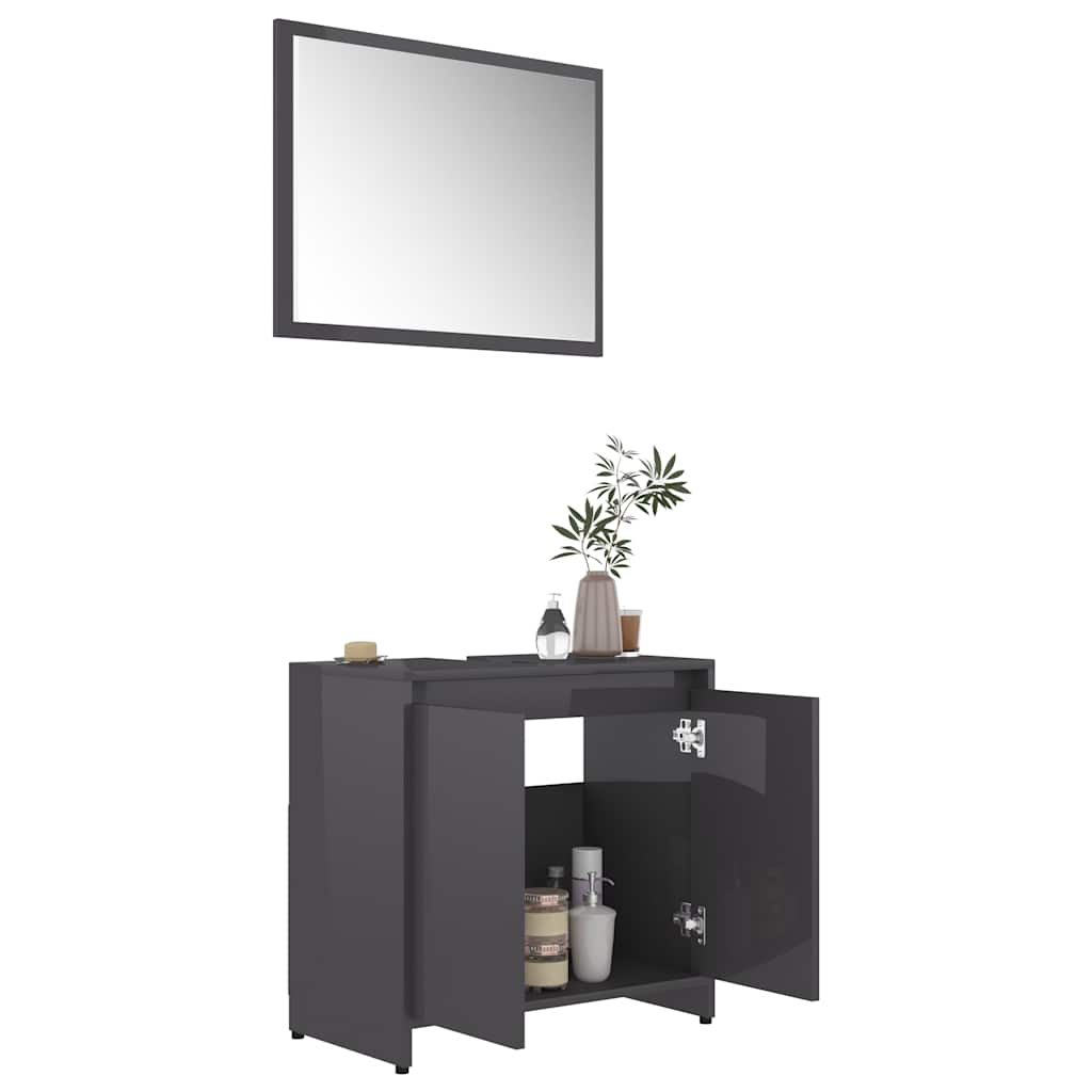 Set Mobili da Bagno Grigio Lucido in Legno Multistrato