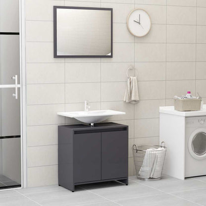 Set Mobili da Bagno Grigio Lucido in Legno Multistrato