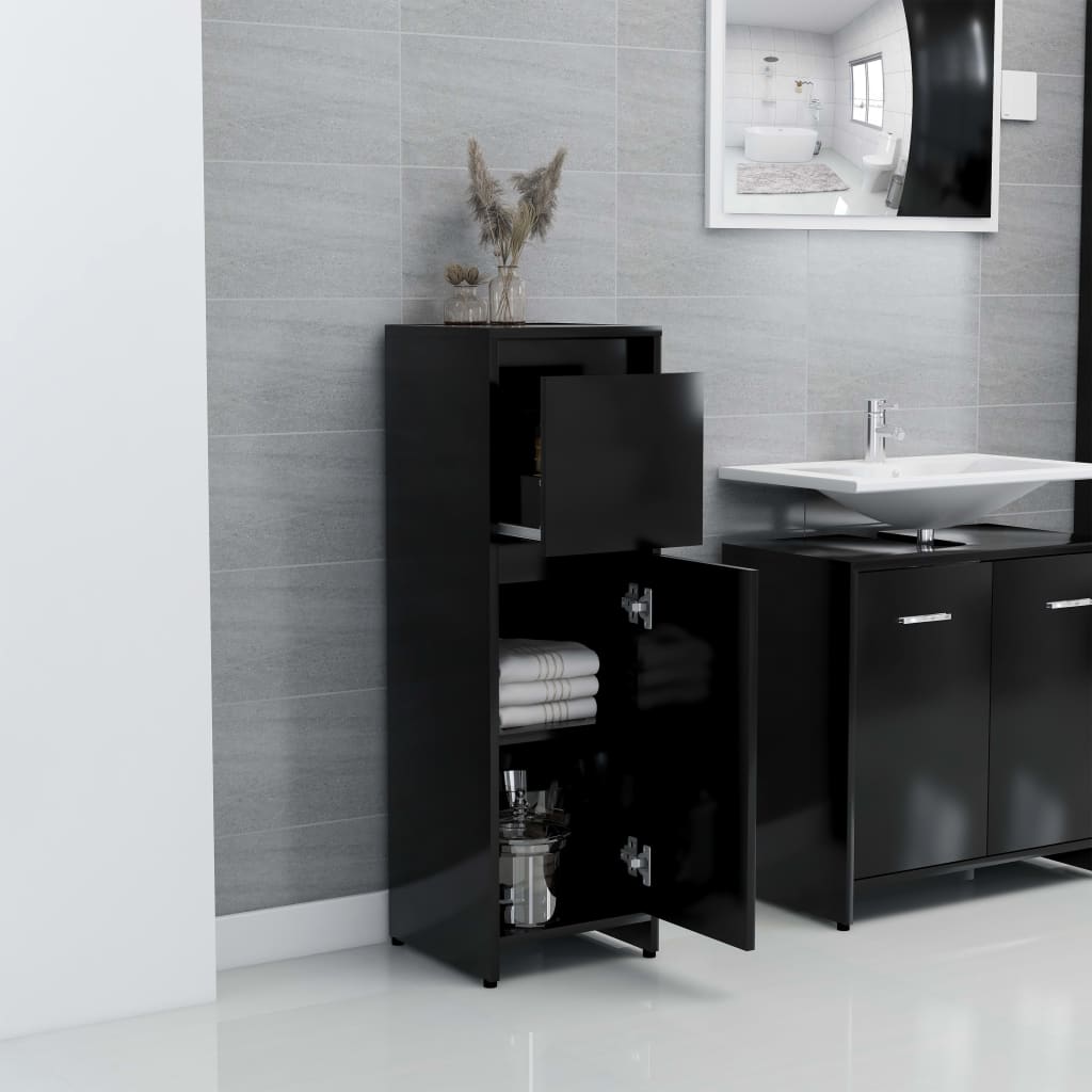 Mobile da Bagno Nero 30x30x95 cm in Legno Multistrato