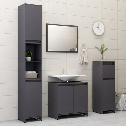 Mobile da Bagno Grigio Lucido 30x30x95 cm in Legno Multistrato