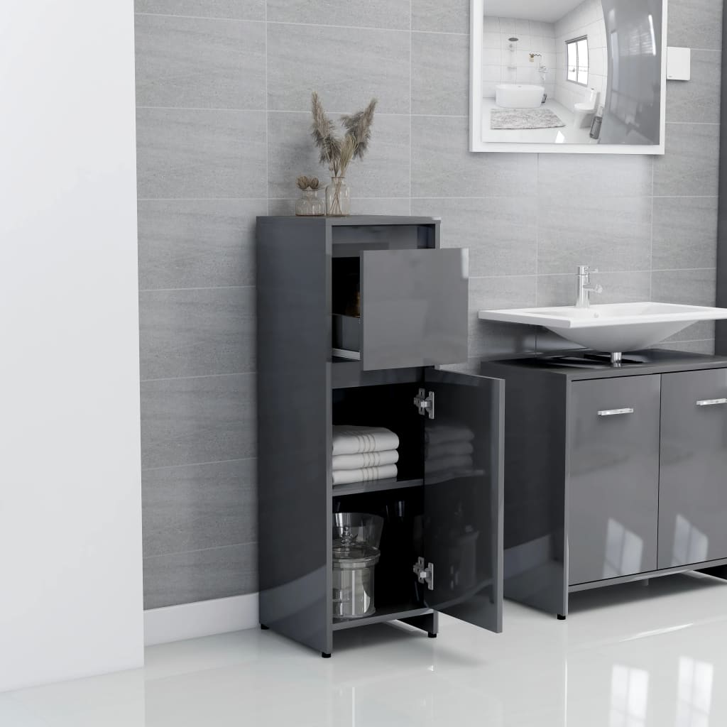 Mobile da Bagno Grigio Lucido 30x30x95 cm in Legno Multistrato