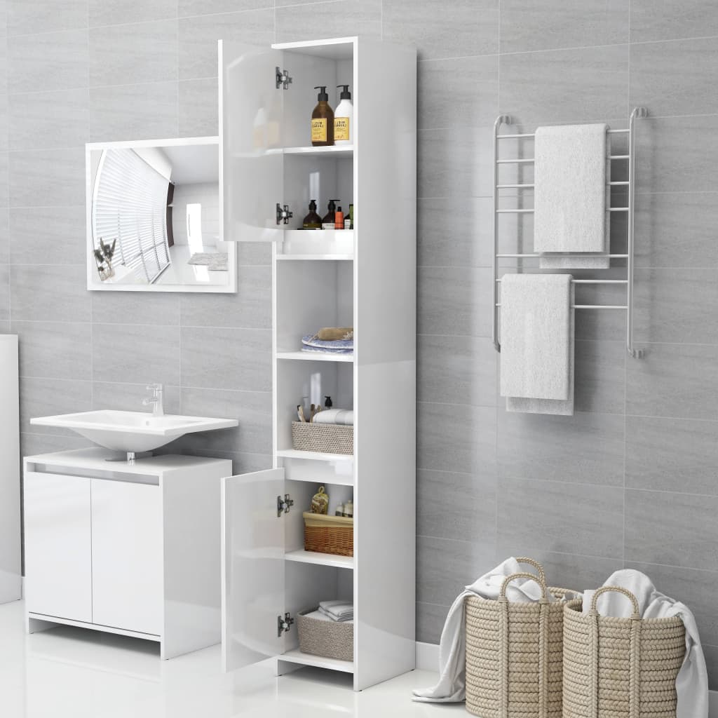Mobile da Bagno Bianco Lucido 30x30x183,5 cm Legno Multistrato