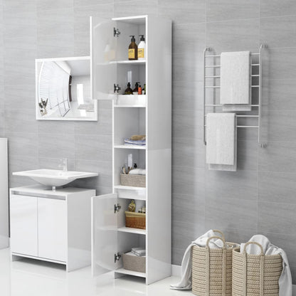 Mobile da Bagno Bianco Lucido 30x30x183,5 cm Legno Multistrato