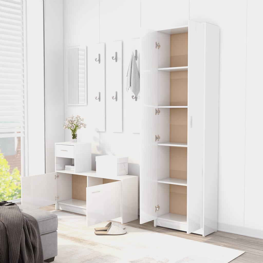 Armadio Corridoio Bianco Lucido 55x25x189 cm Legno Multistrato