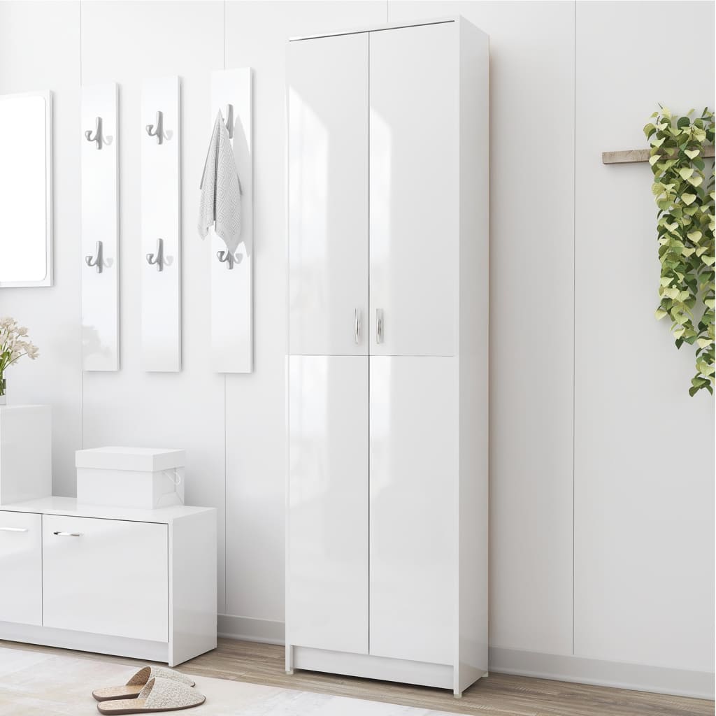 Armadio Corridoio Bianco Lucido 55x25x189 cm Legno Multistrato
