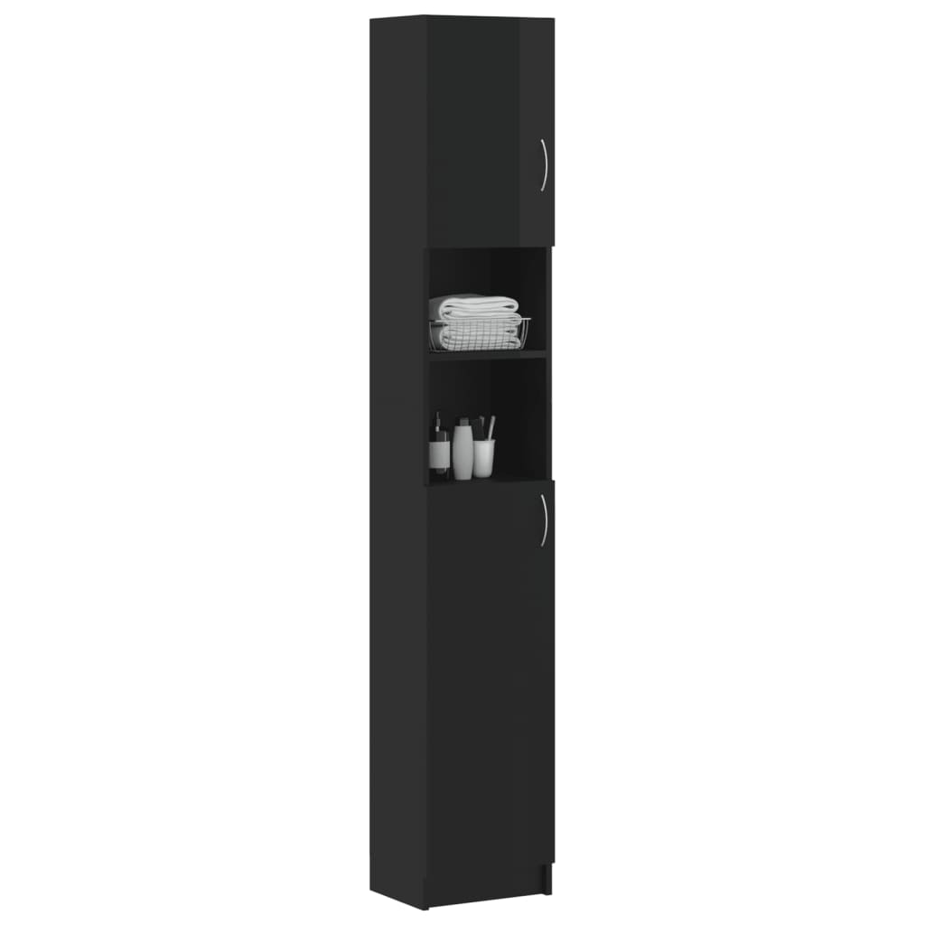 Mobile da Bagno Nero Lucido 32x25,5x190 cm Legno Multistrato