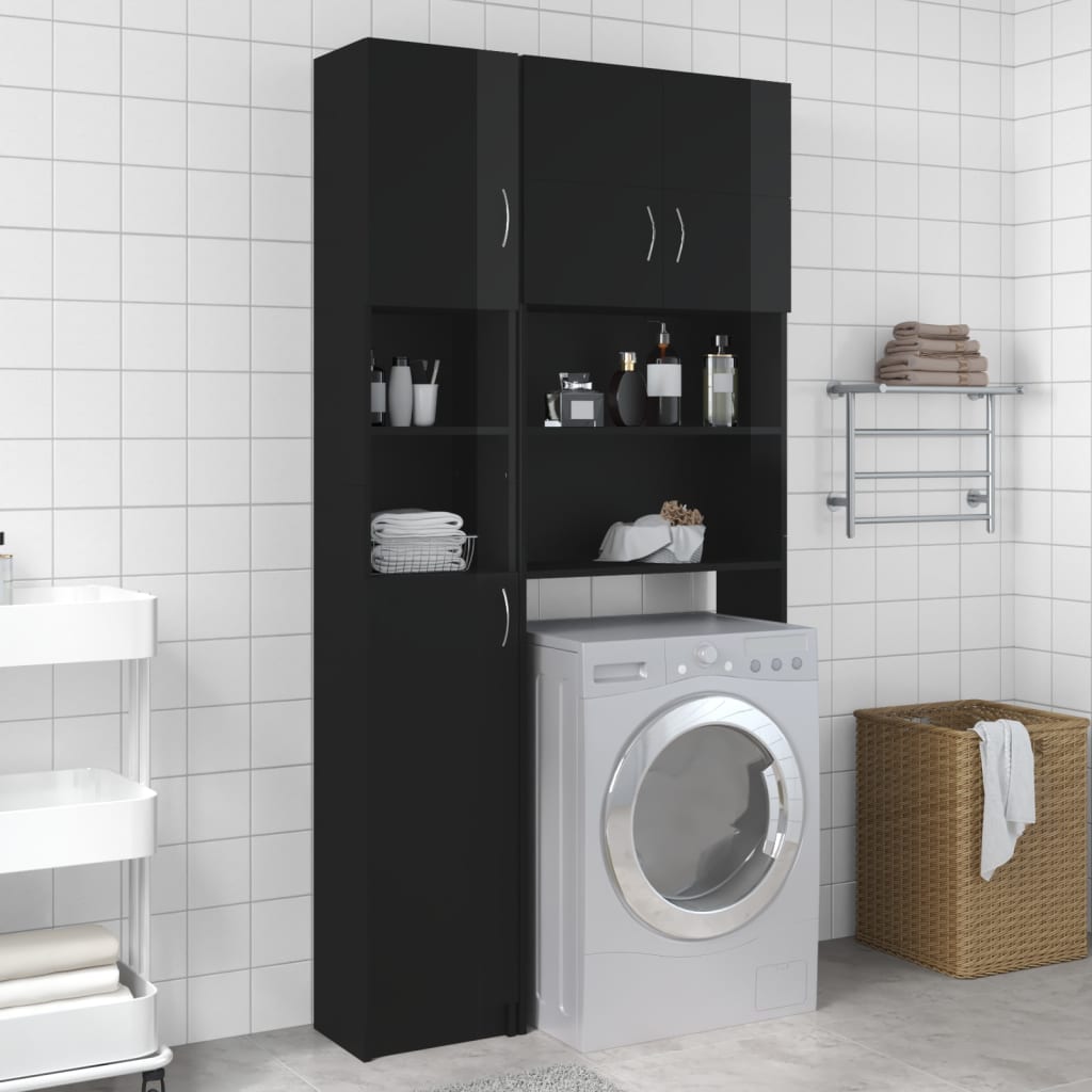 Mobile da Bagno Nero Lucido 32x25,5x190 cm Legno Multistrato