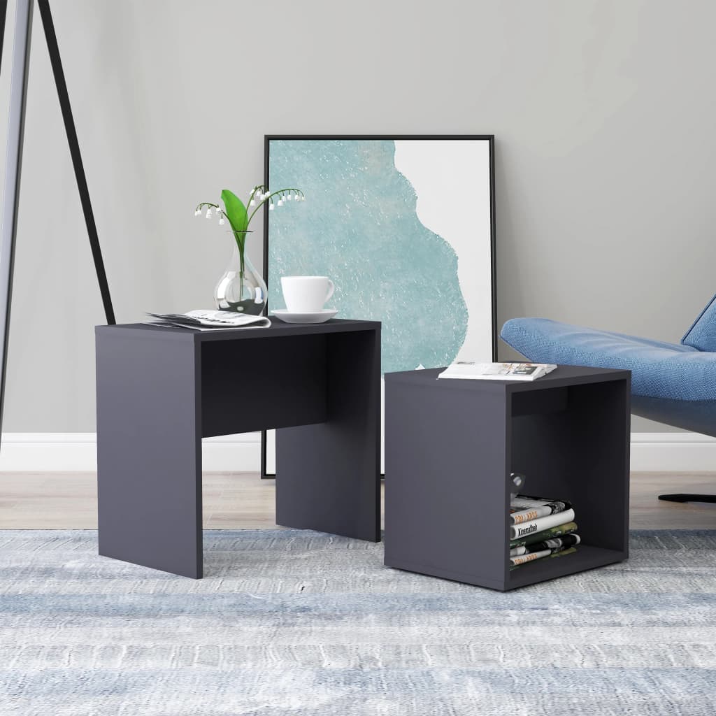 Set Tavolini da Salotto Grigio 48x30x45 cm in Legno Multistrato