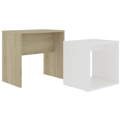 Set Tavolini Bianco Rovere Sonoma 48x30x45cm Legno Multistrato