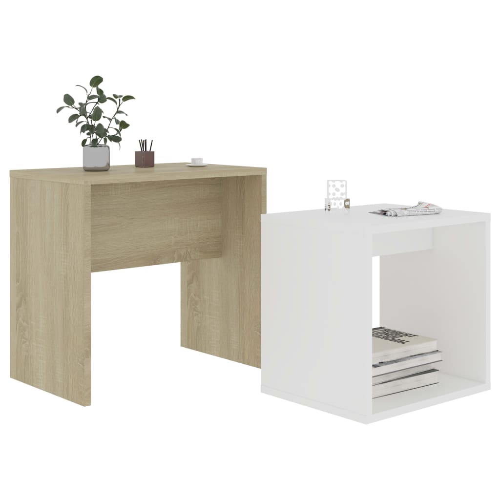 Set Tavolini Bianco Rovere Sonoma 48x30x45cm Legno Multistrato