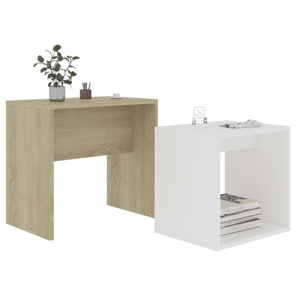 Set Tavolini Bianco Rovere Sonoma 48x30x45cm Legno Multistrato