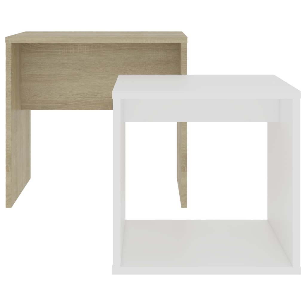 Set Tavolini Bianco Rovere Sonoma 48x30x45cm Legno Multistrato