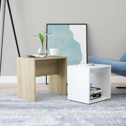 Set Tavolini Bianco Rovere Sonoma 48x30x45cm Legno Multistrato