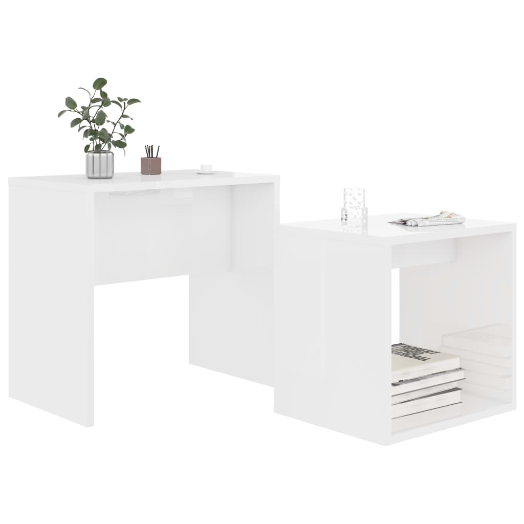 Set Tavolini Salotto Bianco Lucido 48x30x45cm Legno Multistrato