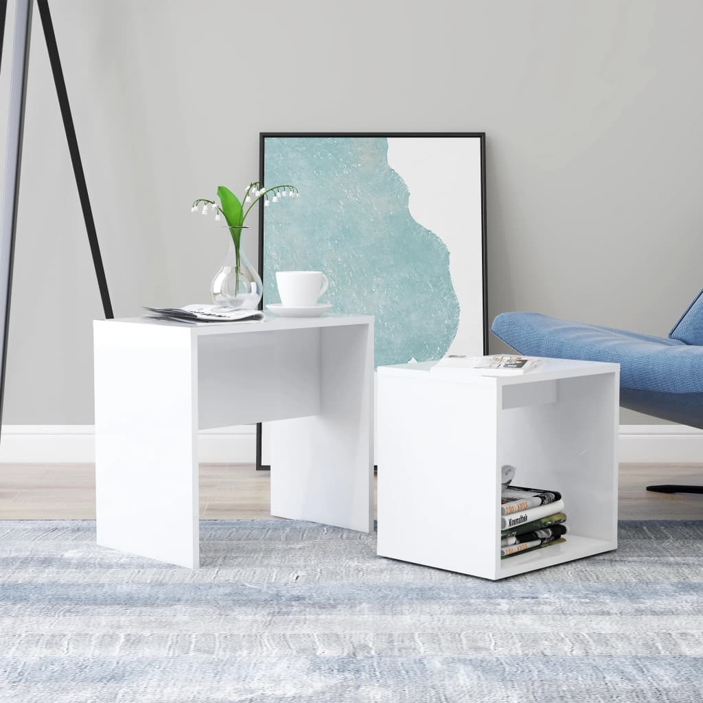 Set Tavolini Salotto Bianco Lucido 48x30x45cm Legno Multistrato