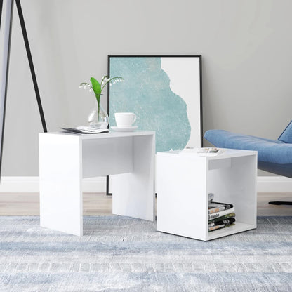 Set Tavolini Salotto Bianco Lucido 48x30x45cm Legno Multistrato