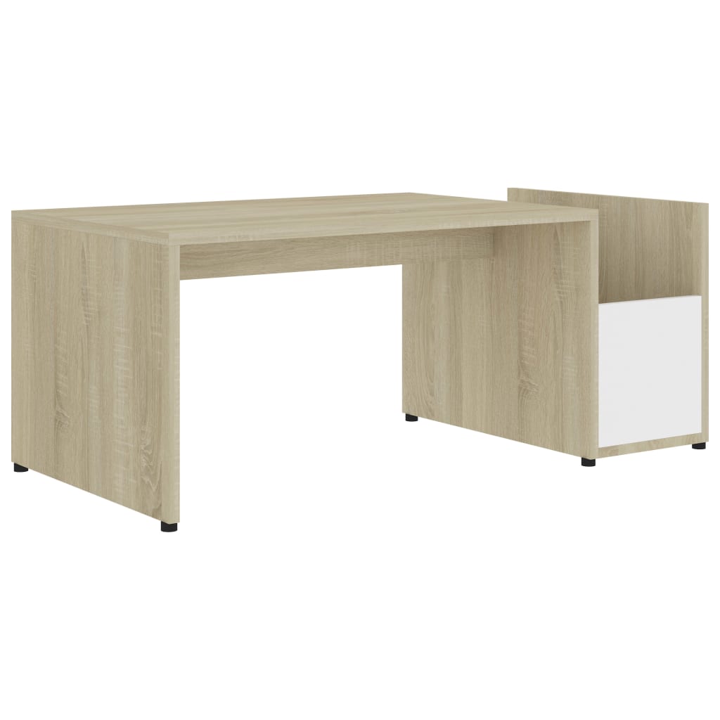Tavolino Bianco e Rovere Sonoma 90x45x35 cm Legno Multistrato