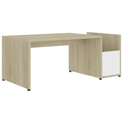 Tavolino Bianco e Rovere Sonoma 90x45x35 cm Legno Multistrato